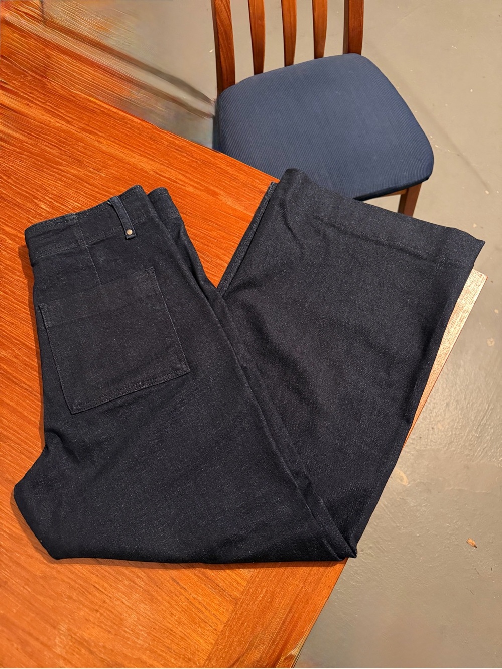 Women’s Denim Jeans Wide Leg Zipper High Rise Flat Front Navy Blue By Zarra 12